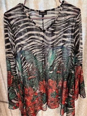 Dor Dor Couture Mesh Bell Sleeve Cover Up Zebra Floral Tunic L Whimsigoth Artsy